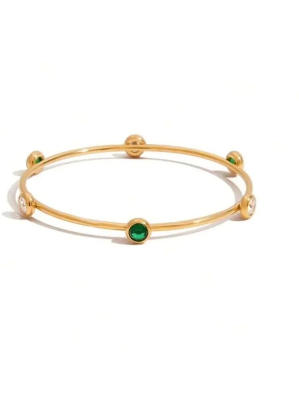 Gold and Green Bangle Bracelet Q593
